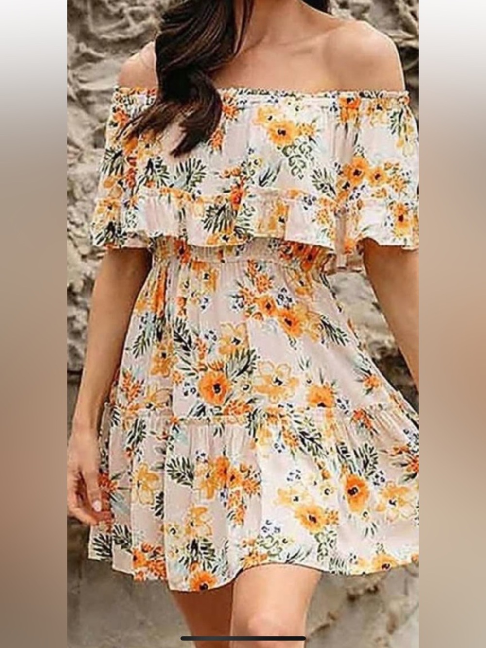 Promesa Strapless Floral Dress in Yellow and Cream